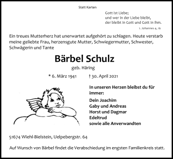 Anzeige von Bärbel Schulz von Kölner Stadt-Anzeiger / Kölnische Rundschau / Express