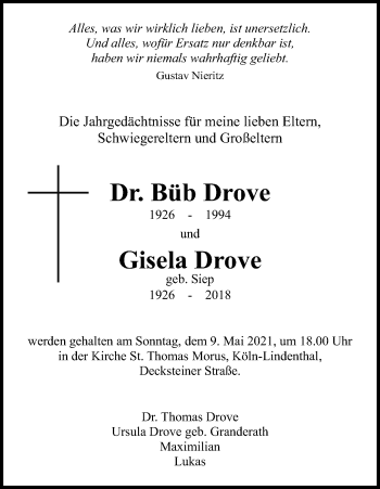 Anzeige von Büb Drove von Kölner Stadt-Anzeiger / Kölnische Rundschau / Express