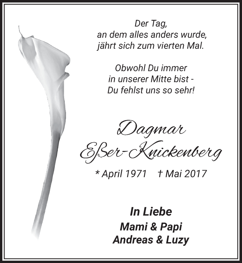  Traueranzeige für Dagmar Eßer-Knickenberg vom 18.07.2023 aus  Wochenende 