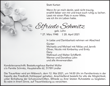 Anzeige von Elfriede Schmitz von  Anzeigen Echo 