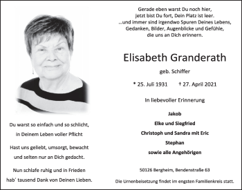 Anzeige von Elisabeth Granderath von  Werbepost 