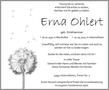 Anzeige von Erna Ohlert von  Blickpunkt Euskirchen 