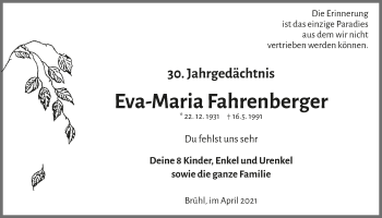 Anzeige von Eva-Maria Fahrenberger von  Schlossbote/Werbekurier 