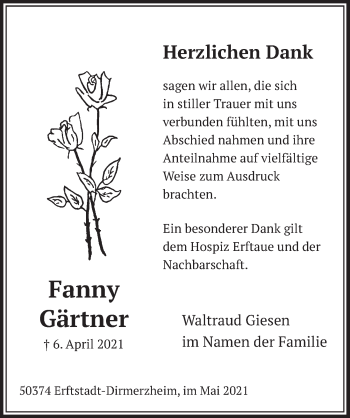 Anzeige von Fanny Gärtner von  Werbepost 