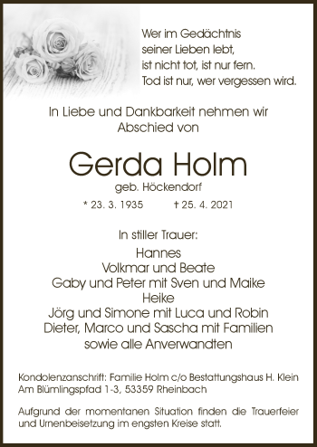 Anzeige von Gerda Holm von  Schaufenster/Blickpunkt 