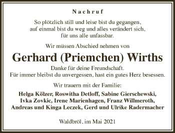 Anzeige von Gerhard  Wirths von  Lokalanzeiger 