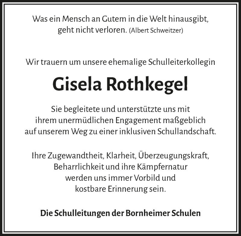  Traueranzeige für Gisela Rothkegel vom 07.05.2021 aus  Schaufenster/Blickpunkt 