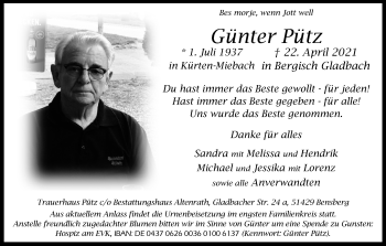 Anzeige von Günter Pütz von Kölner Stadt-Anzeiger / Kölnische Rundschau / Express