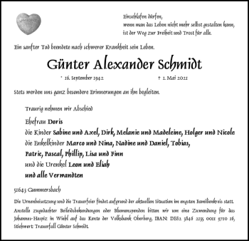 Anzeige von Günter Alexander Schmidt von  Anzeigen Echo 