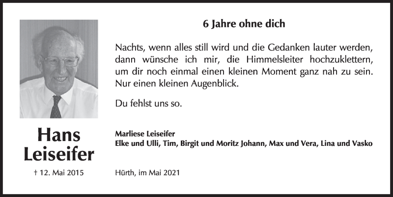  Traueranzeige für Hans Leiseifer vom 18.07.2023 aus  Wochenende 