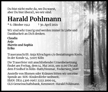 Anzeige von Harald Pohlmann von Kölner Stadt-Anzeiger / Kölnische Rundschau / Express