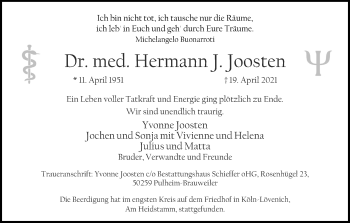 Anzeige von Hermann J. Joosten von Kölner Stadt-Anzeiger / Kölnische Rundschau / Express