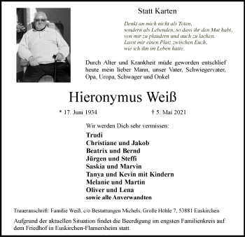 Anzeige von Hieronymus Weiß von  Blickpunkt Euskirchen 