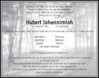 Anzeige von Hubert Johannimloh von  Werbepost 