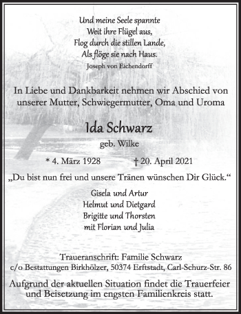 Anzeige von Ida Schwarz von  Werbepost 