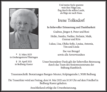 Anzeige von Irene Tolksdorf von  Werbepost 