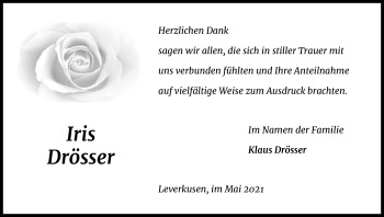 Anzeige von Iris Drösser von Kölner Stadt-Anzeiger / Kölnische Rundschau / Express