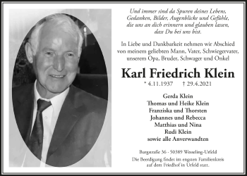 Anzeige von Karl Friedrich Klein von  Schlossbote/Werbekurier 