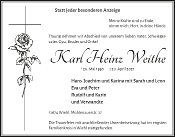 Anzeige von Karl Heinz Weithe von  Anzeigen Echo  Lokalanzeiger 