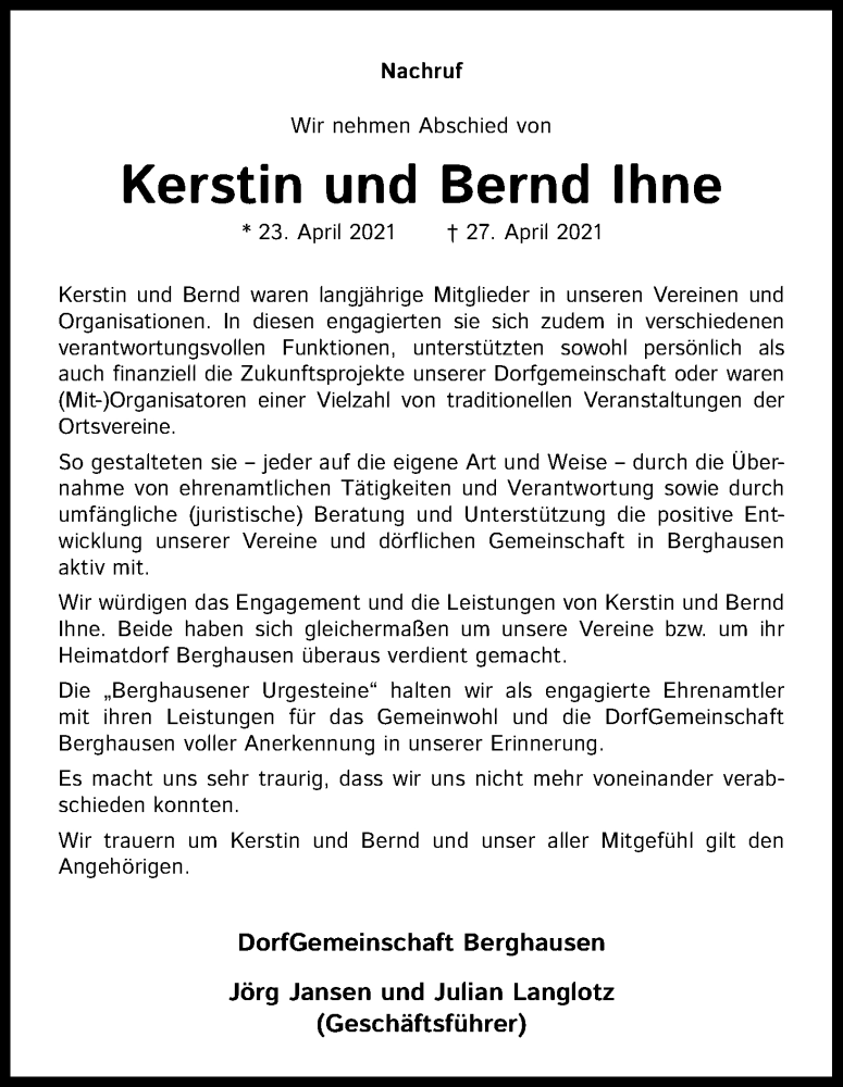  Traueranzeige für Kerstin Ihne vom 08.05.2021 aus Kölner Stadt-Anzeiger / Kölnische Rundschau / Express