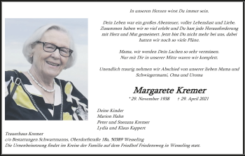 Anzeige von Margarete Kremer von  Schlossbote/Werbekurier 