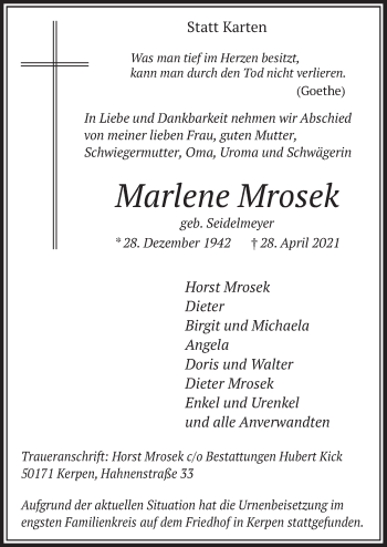 Anzeige von Marlene Mrosek von  Werbepost 