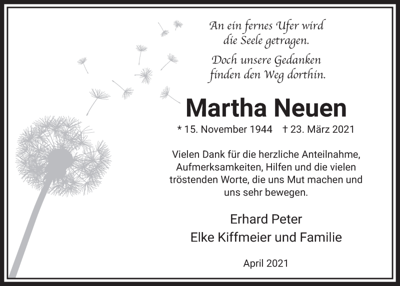  Traueranzeige für Martha Neuen vom 07.05.2021 aus  Werbepost 