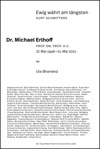 Anzeige von Michael Erlhoff von Kölner Stadt-Anzeiger / Kölnische Rundschau / Express