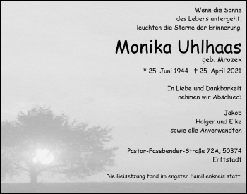 Anzeige von Monika Uhlhaas von  Werbepost 