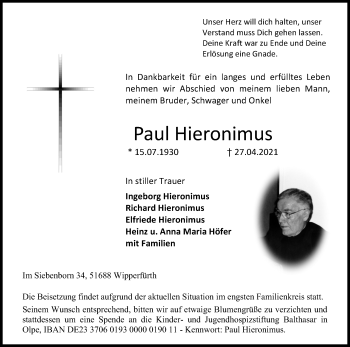 Anzeige von Paul Hieronimus von Kölner Stadt-Anzeiger / Kölnische Rundschau / Express