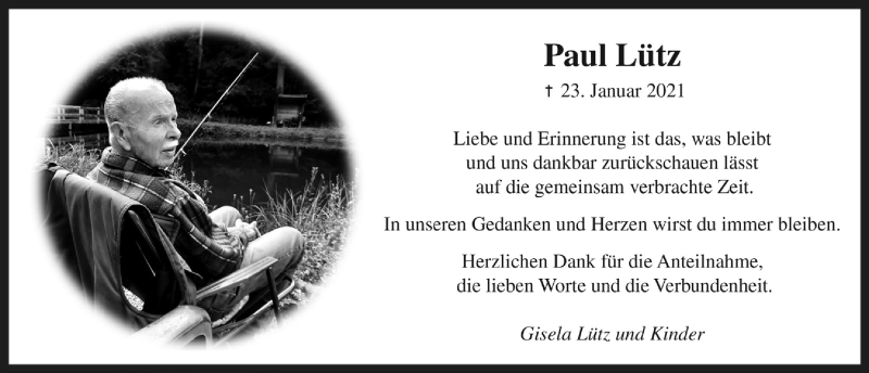  Traueranzeige für Paul Lütz vom 18.07.2023 aus  Anzeigen Echo 