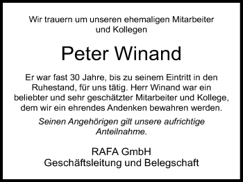 Anzeige von Peter Winand von Kölner Stadt-Anzeiger / Kölnische Rundschau / Express