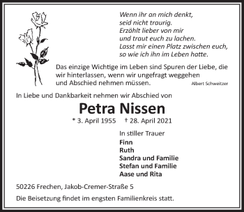Anzeige von Petra Nissen von  Wochenende 
