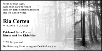 Anzeige von Ria Corten von  Anzeigen Echo 