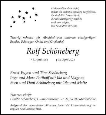 Anzeige von Rolf Schöneberg von  Anzeigen Echo 
