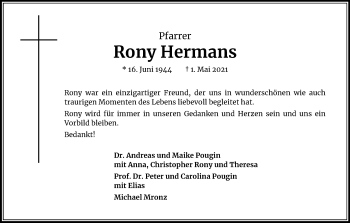 Anzeige von Rony Hermans von Kölner Stadt-Anzeiger / Kölnische Rundschau / Express