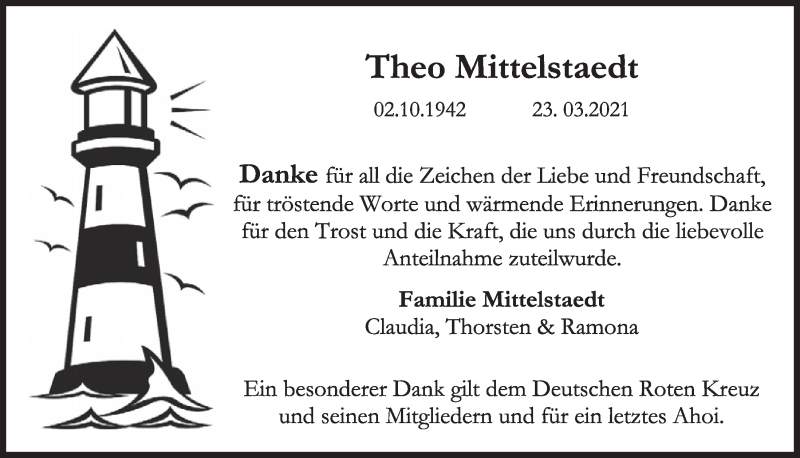  Traueranzeige für Theo Mittelstaedt vom 07.05.2021 aus  Werbepost 