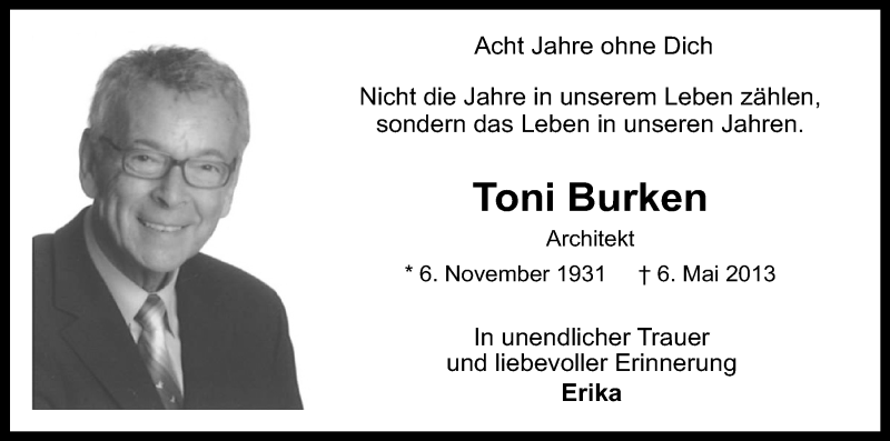  Traueranzeige für Toni Burken vom 08.05.2021 aus Kölner Stadt-Anzeiger / Kölnische Rundschau / Express