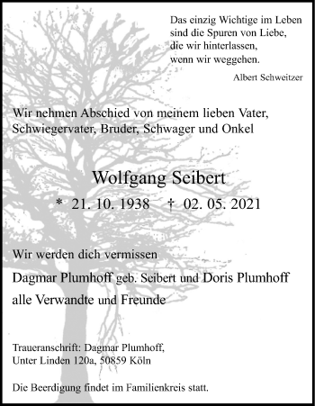 Anzeige von Wolfgang Seibert von Kölner Stadt-Anzeiger / Kölnische Rundschau / Express