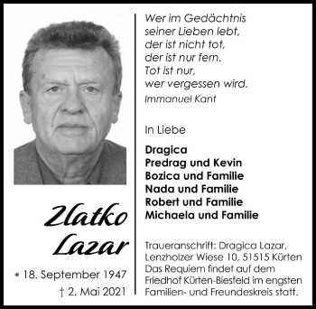 Anzeige von Zlatko Lazar von  Bergisches Handelsblatt 