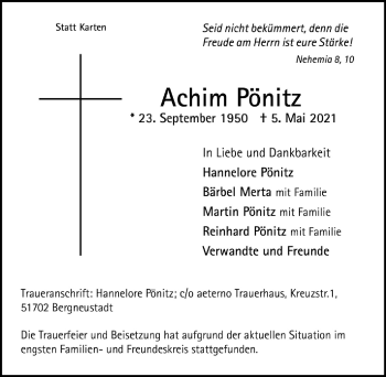 Anzeige von Achim Pönitz von  Anzeigen Echo 