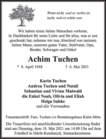 Anzeige von Achim Tuchen von  Wochenende 