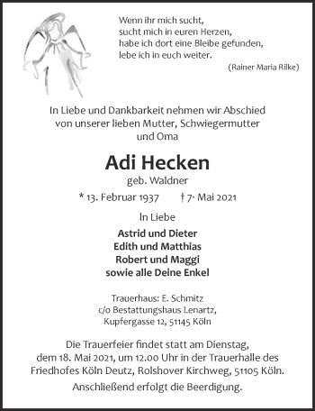 Anzeige von Adi Hecken von  Kölner Wochenspiegel 