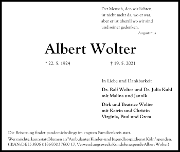 Anzeige von Albert Wolter von Kölner Stadt-Anzeiger / Kölnische Rundschau / Express