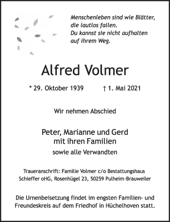 Anzeige von Alfred Volmer von  Werbepost 
