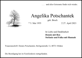 Anzeige von Angelika Potschantek von Kölner Stadt-Anzeiger / Kölnische Rundschau / Express