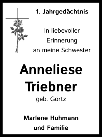 Anzeige von Anneliese Triebner von Kölner Stadt-Anzeiger / Kölnische Rundschau / Express