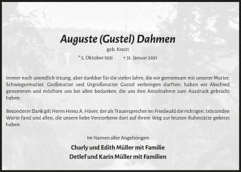 Anzeige von Auguste  Dahmen von  Blickpunkt Euskirchen 