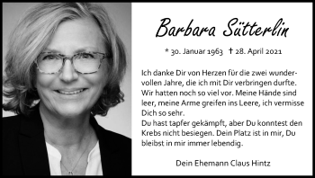 Anzeige von Barbara Sütterlin von Kölner Stadt-Anzeiger / Kölnische Rundschau / Express