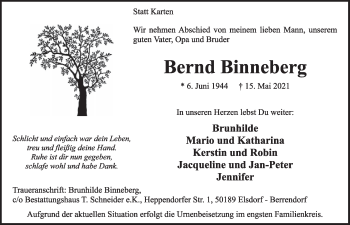 Anzeige von Bernd Binneberg von  Werbepost 